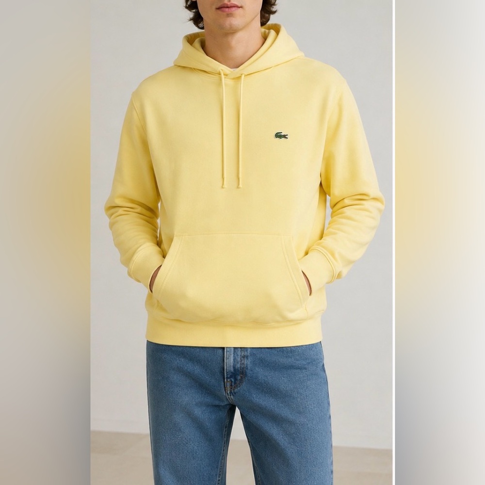 Lacoste Classic Fit Fleece Hoodie XXL Yellow Crocodile Logo NWT